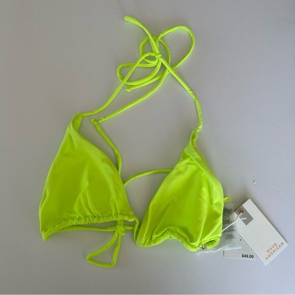 NWT Good American Neon Electric lime green tiny ties bikini swim suit top MED - Picture 2 of 7